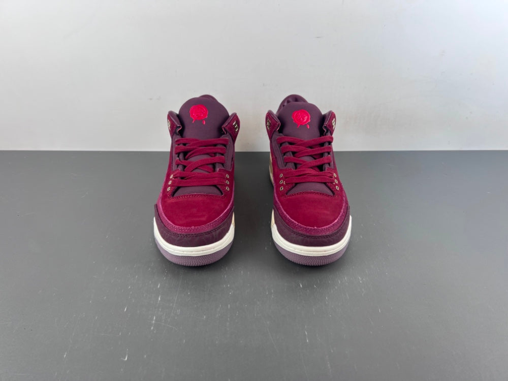 Air Jordan 3 Burgundy Sneakers with Cream Midsole Details