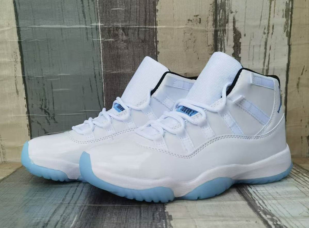 Air Jordan 11 White High-Top Sneakers with Icy Blue Soles
