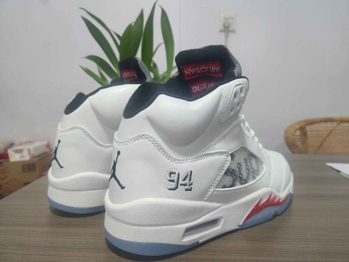 Air Jordan 5 High-Top Sneakers – White & Red