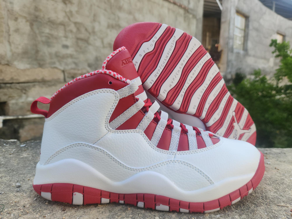 Air Jordan 10 White & Red High-Top Sneakers
