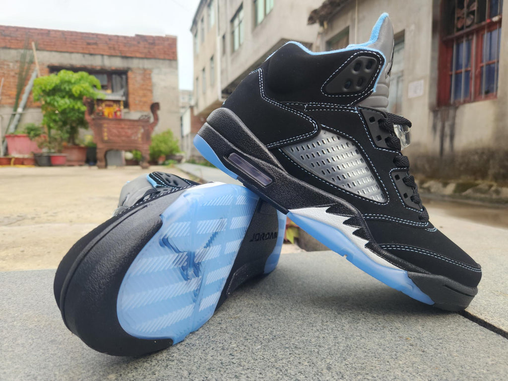 Air Jordan 5 Black & Light Blue Sneakers