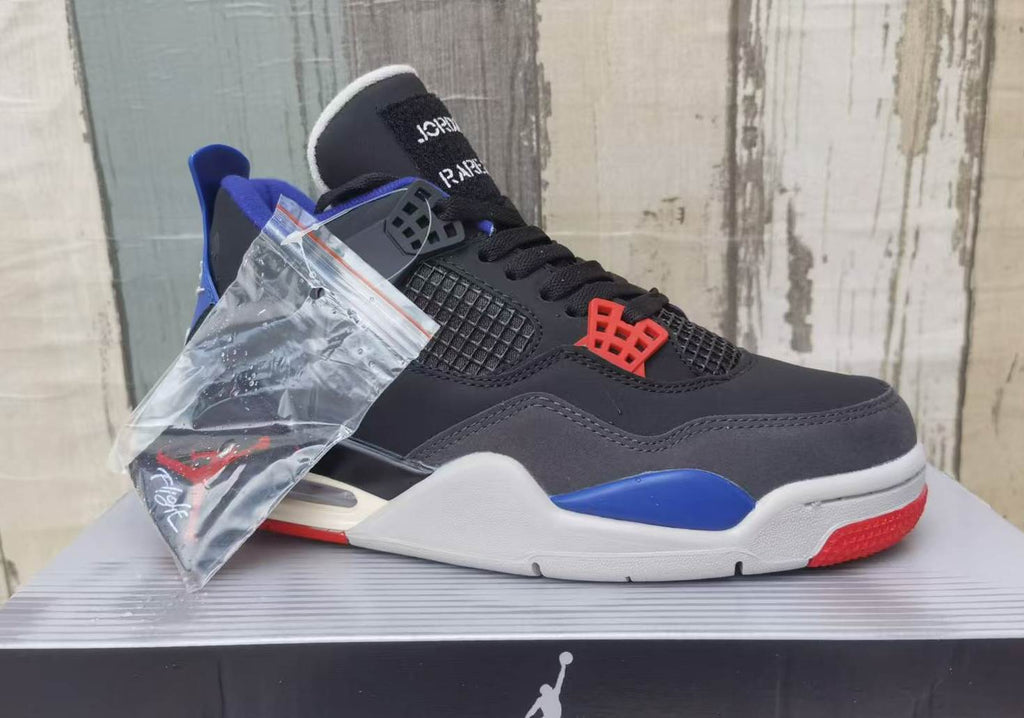 Air Jordan 4 Black & Blue Sneakers with Red Accents