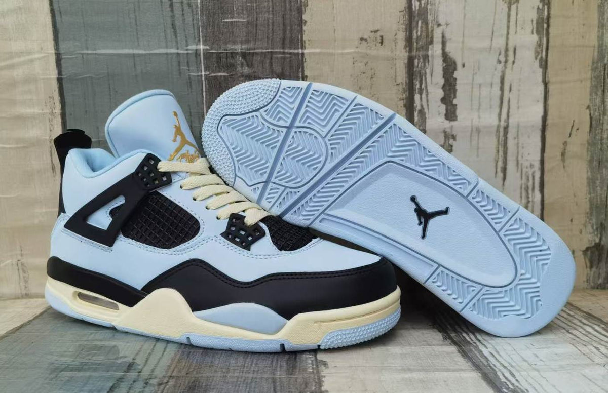 Air Jordan 4 Light Blue & Black Sneakers with Cream Details