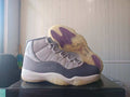 Air Jordan 11 Gray High-Top Sneakers with Purple Sole Details