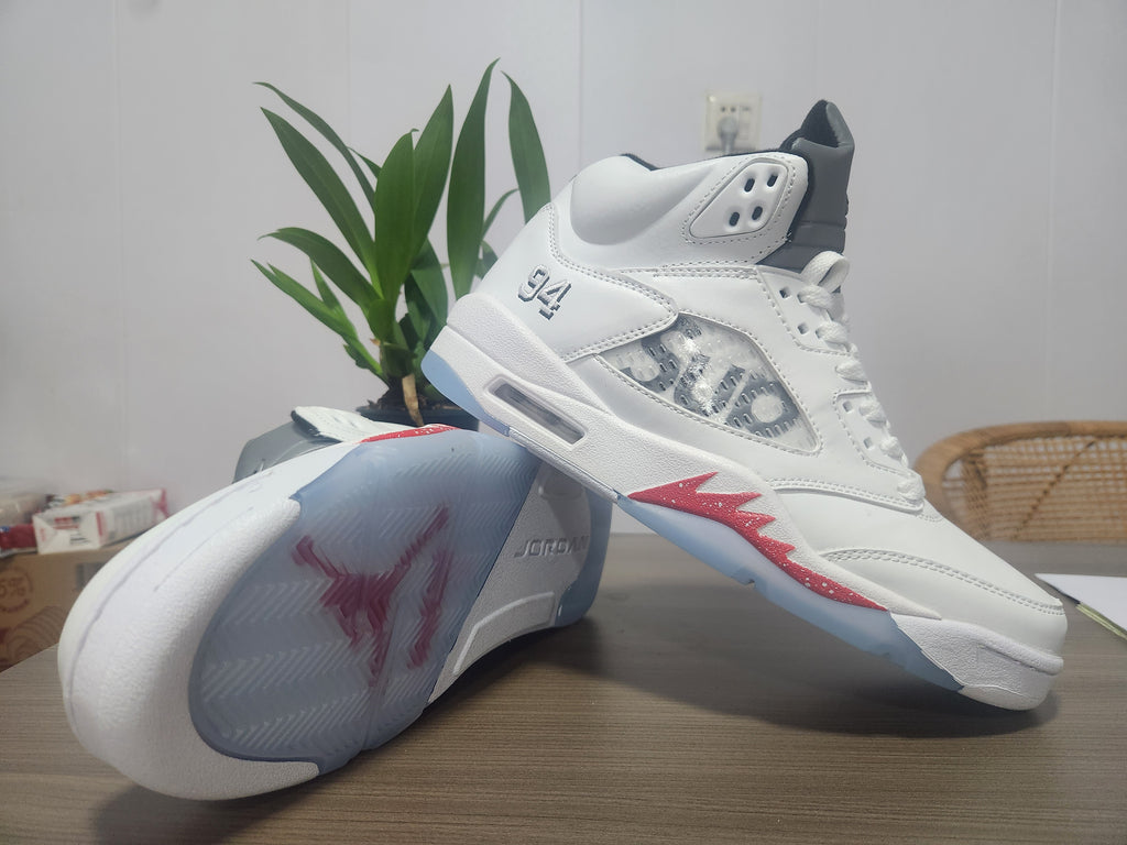 Air Jordan 5 High-Top Sneakers – White & Red