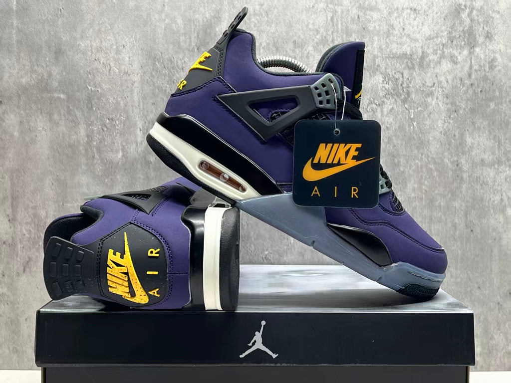 Air Jordan 4 Purple & Black Sneakers with Yellow Accents