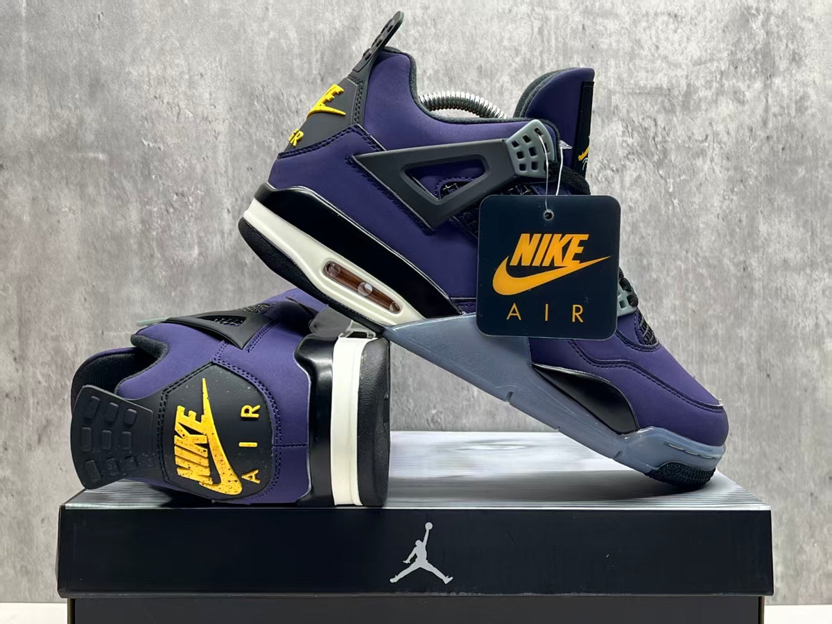 Air Jordan 4 Purple & Black Sneakers with Yellow Accents