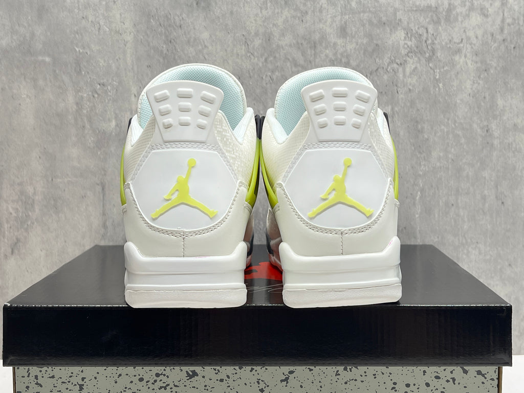 Air Jordan 4 Retro White Black & Neon Yellow Sneakers
