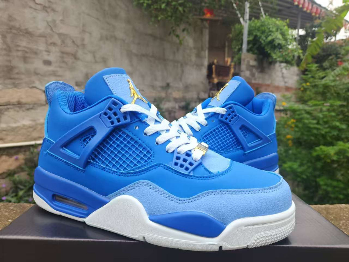 Air Jordan 4 Retro Royal Blue Sneakers with Gold Accents