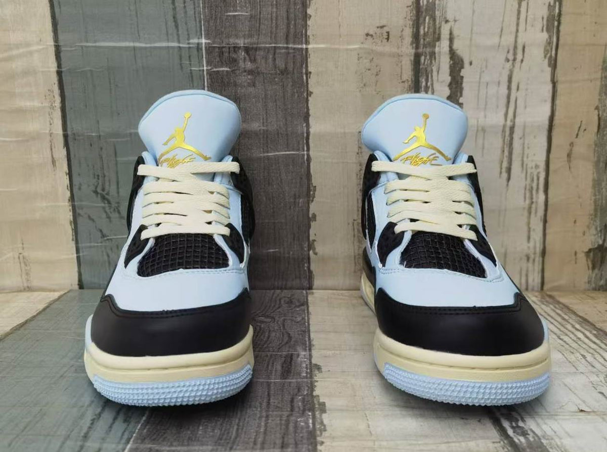 Air Jordan 4 Light Blue & Black Sneakers with Cream Details