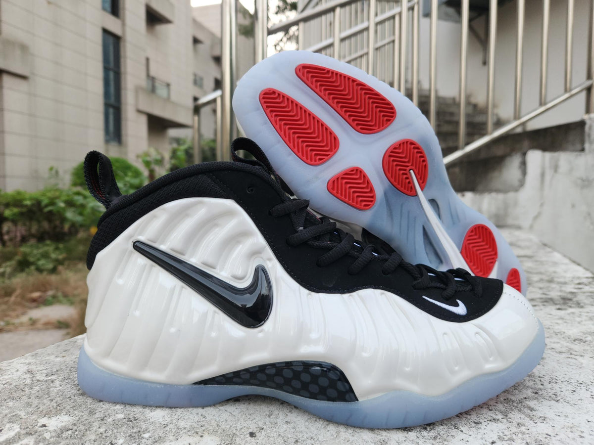 Nike Foamposite White & Black Sneakers with Icy Blue Soles