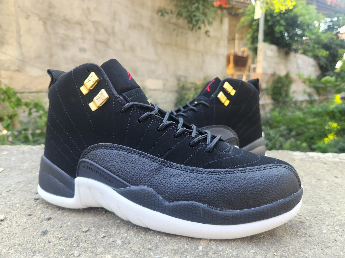 Air Jordan 12 Retro High-Top Sneakers – Black, White & Gold