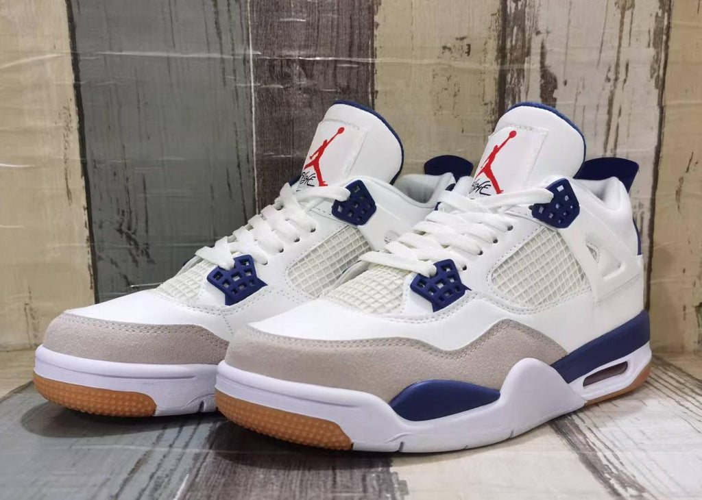 Air Jordan 4 Retro White & Navy Blue Sneakers