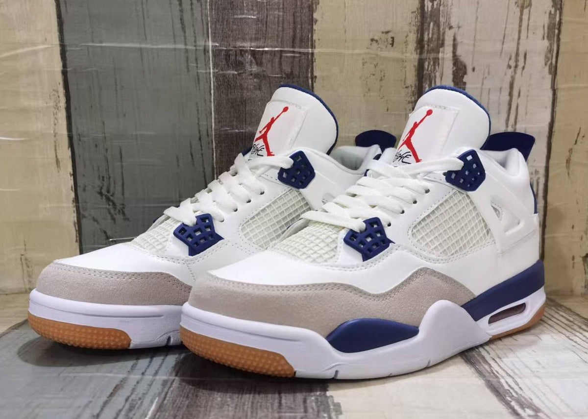 Air Jordan 4 Retro White & Navy Blue Sneakers