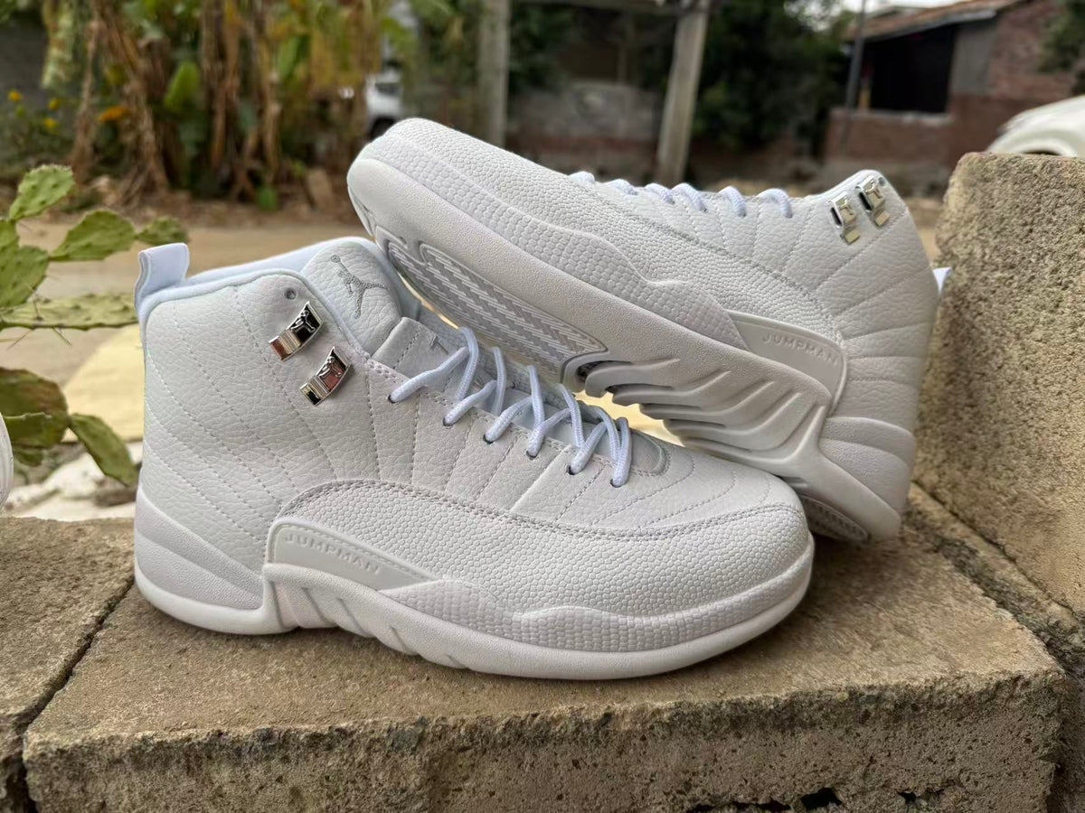 Air Jordan 12 Retro Sneakers – Summit White & Metallic Silver