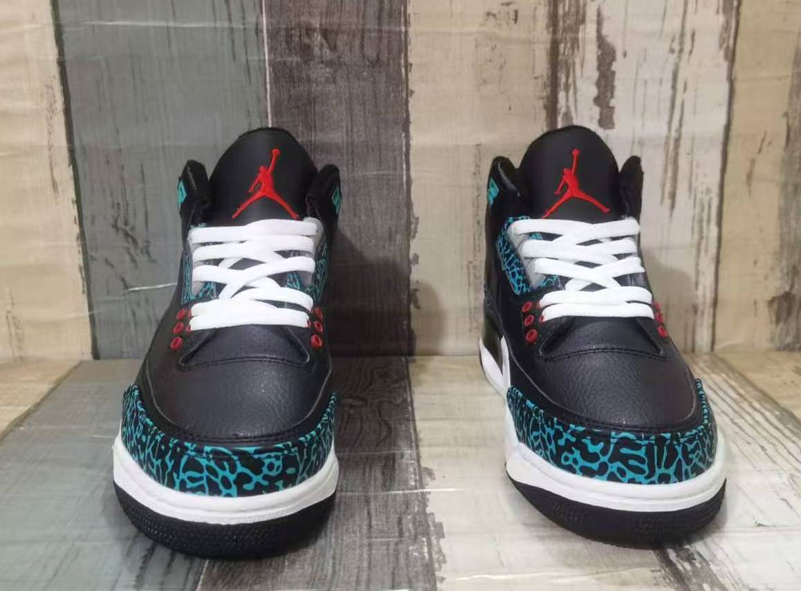Air Jordan 3 Black & Teal Elephant-Print Sneakers