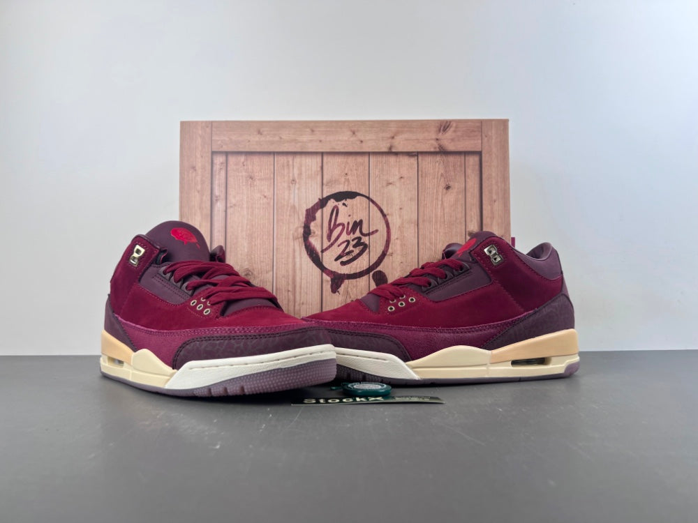 Air Jordan 3 Burgundy Sneakers with Cream Midsole Details
