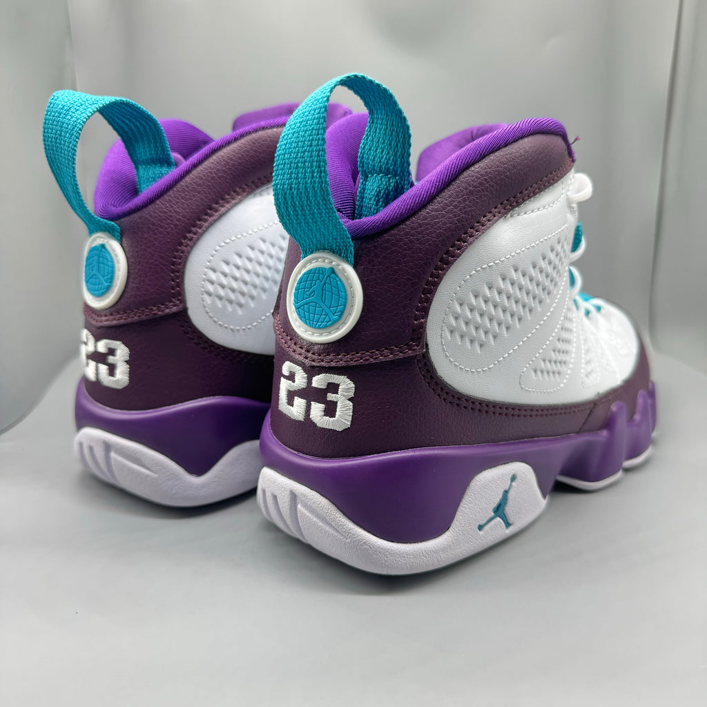 Air Jordan 9 White & Purple High-Top Sneakers with Teal Accents