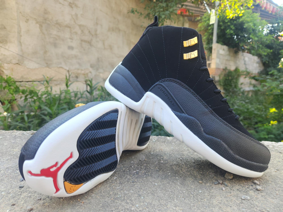 Air Jordan 12 Retro High-Top Sneakers – Black, White & Gold