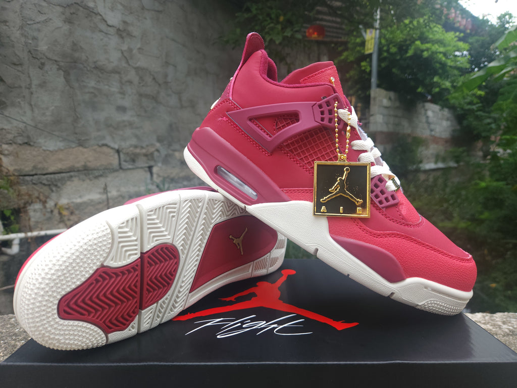 Air Jordan 4 Retro Rose Red & Purple Sneakers – Gold Accents