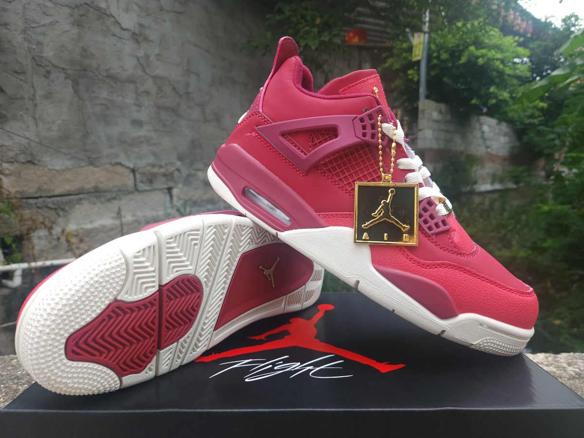 Air Jordan 4 Retro Rose Red & Purple Sneakers – Gold Accents