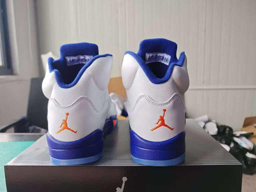 Air Jordan 5 White, Blue & Orange Sneakers