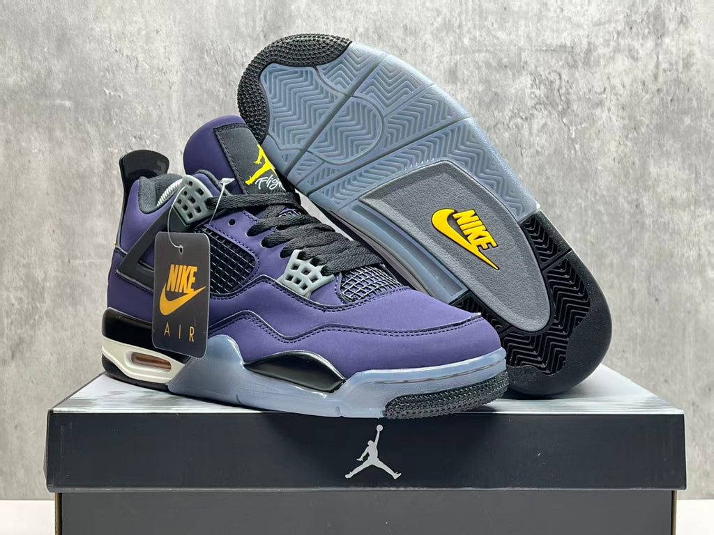 Air Jordan 4 Purple & Black Sneakers with Yellow Accents