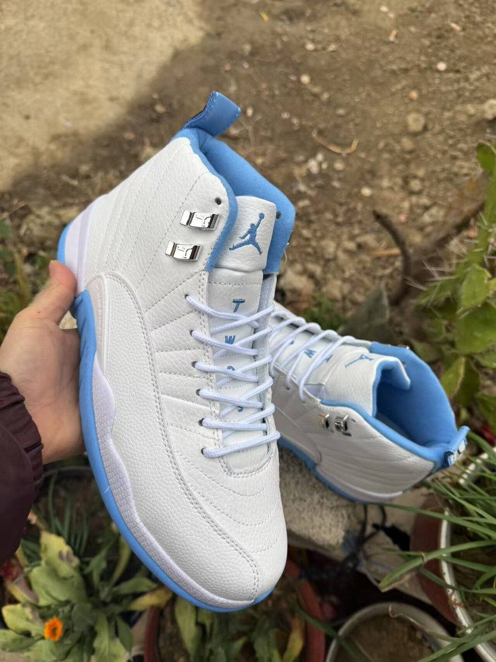 Air Jordan 12 Retro High-Top Sneakers – White & Sky Blue