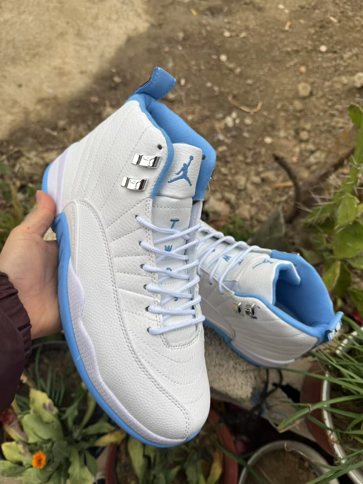Air Jordan 12 Retro High-Top Sneakers – White & Sky Blue