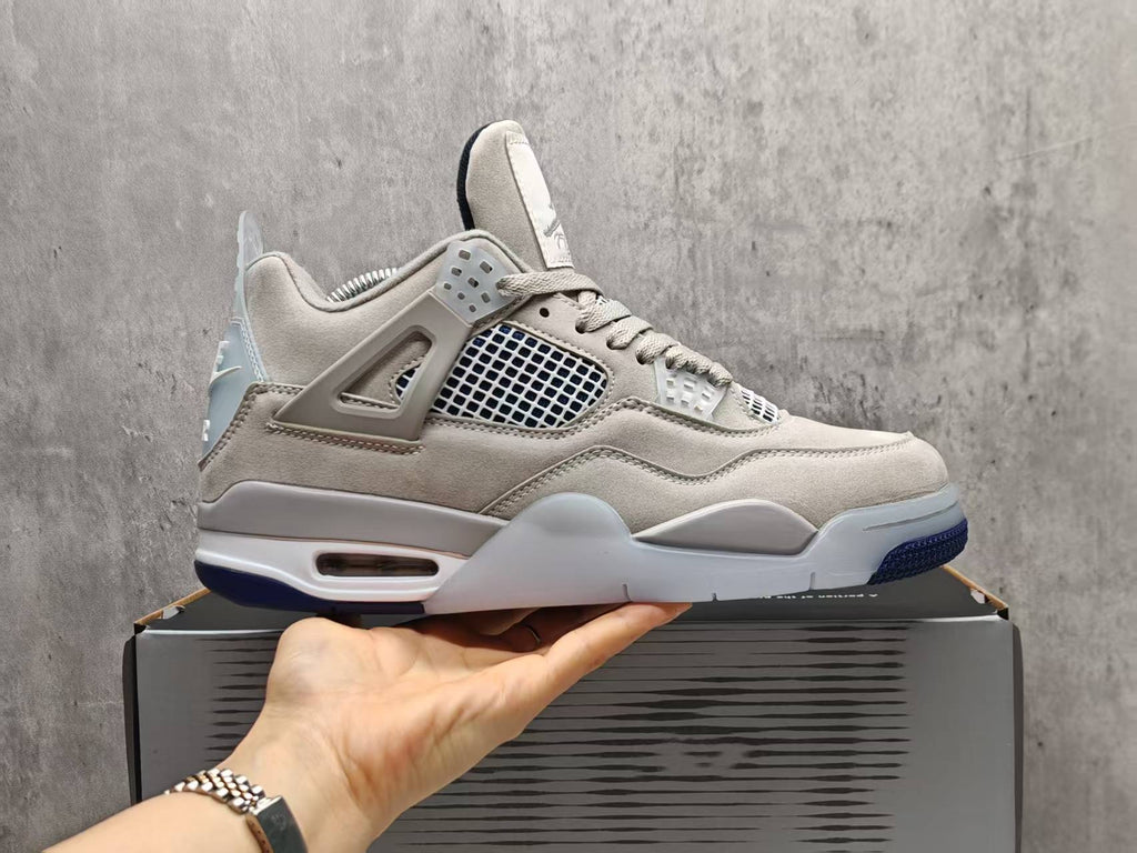 Air Jordan 4 Grey & Navy Lace-Up Sneakers