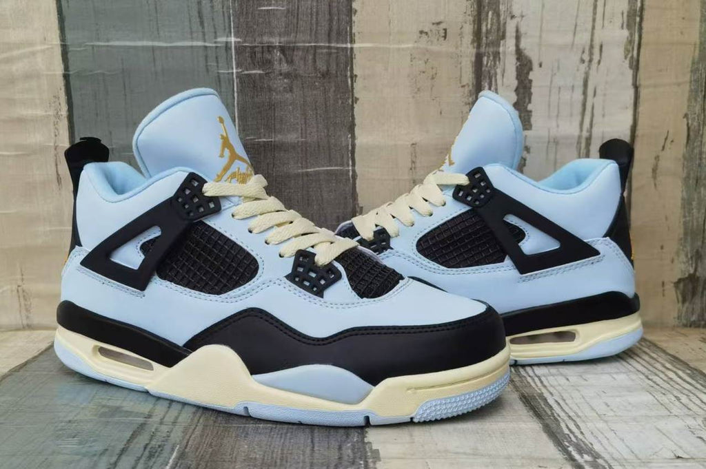 Air Jordan 4 Light Blue & Black Sneakers with Cream Details