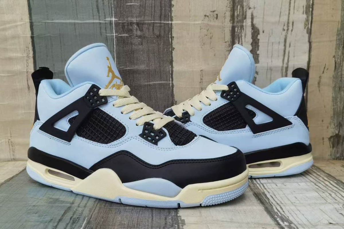 Air Jordan 4 Light Blue & Black Sneakers with Cream Details