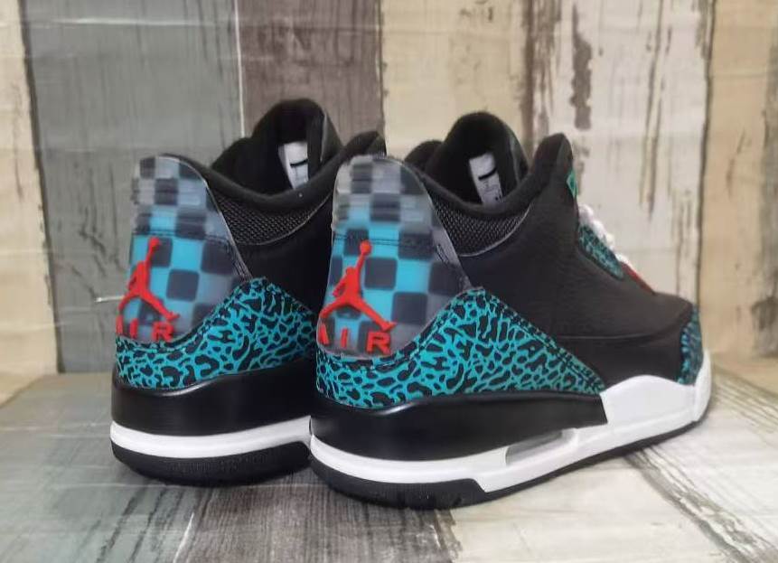 Air Jordan 3 Black & Teal Elephant-Print Sneakers