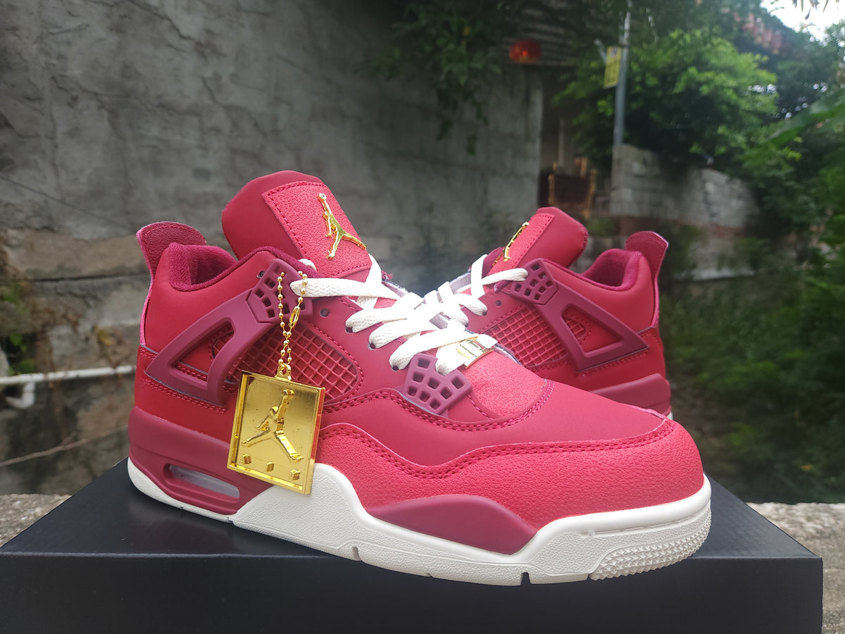 Air Jordan 4 Retro Rose Red & Purple Sneakers – Gold Accents