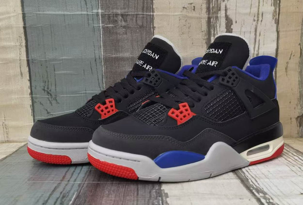 Air Jordan 4 Black & Blue Sneakers with Red Accents