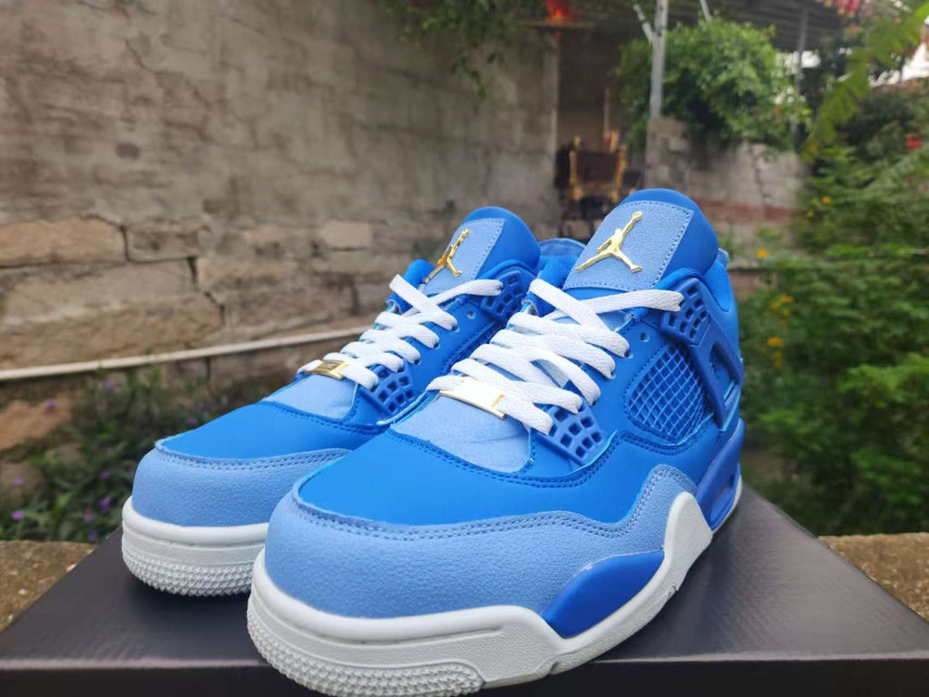 Air Jordan 4 Retro Royal Blue Sneakers with Gold Accents