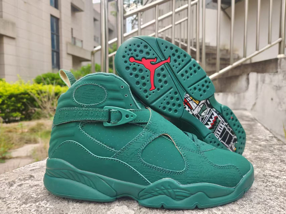 Air Jordan 8 Green High-Top Sneakers with Cross Straps