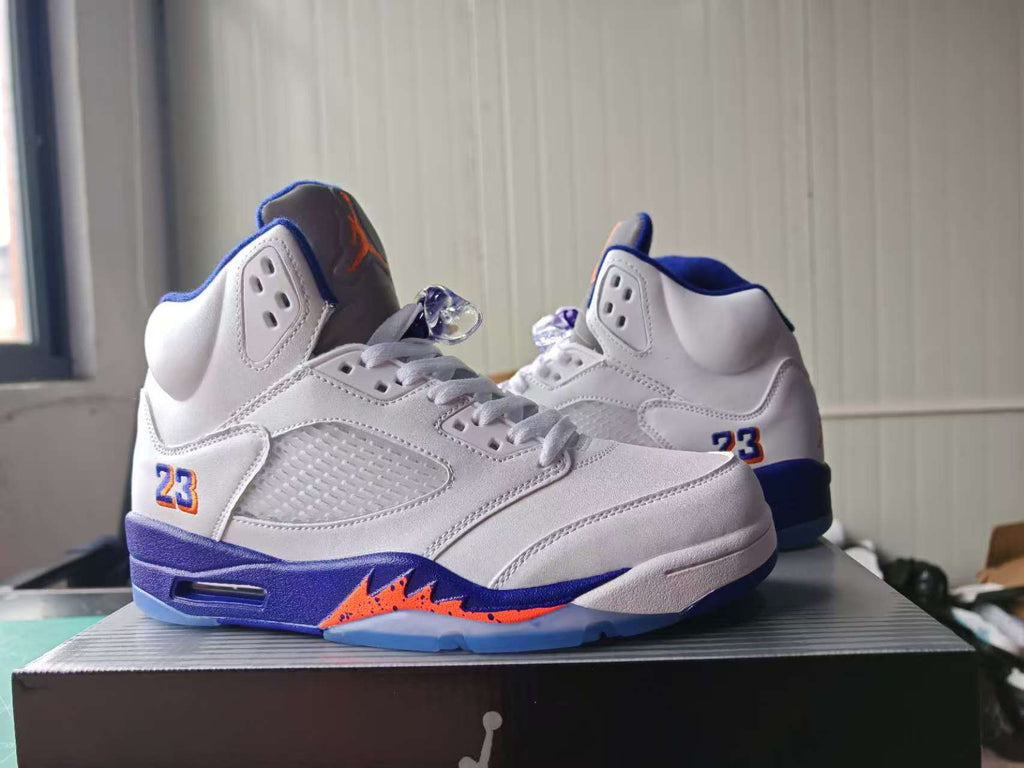 Air Jordan 5 White, Blue & Orange Sneakers