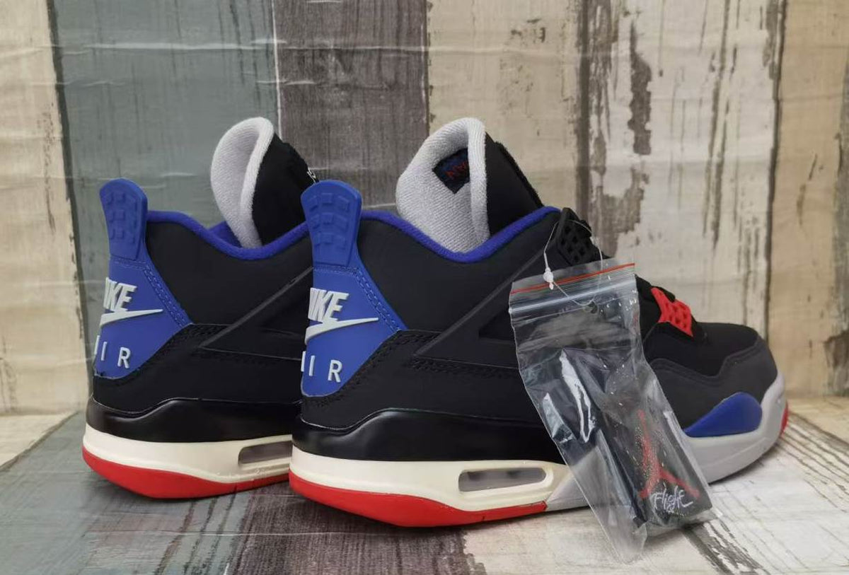 Air Jordan 4 Black & Blue Sneakers with Red Accents