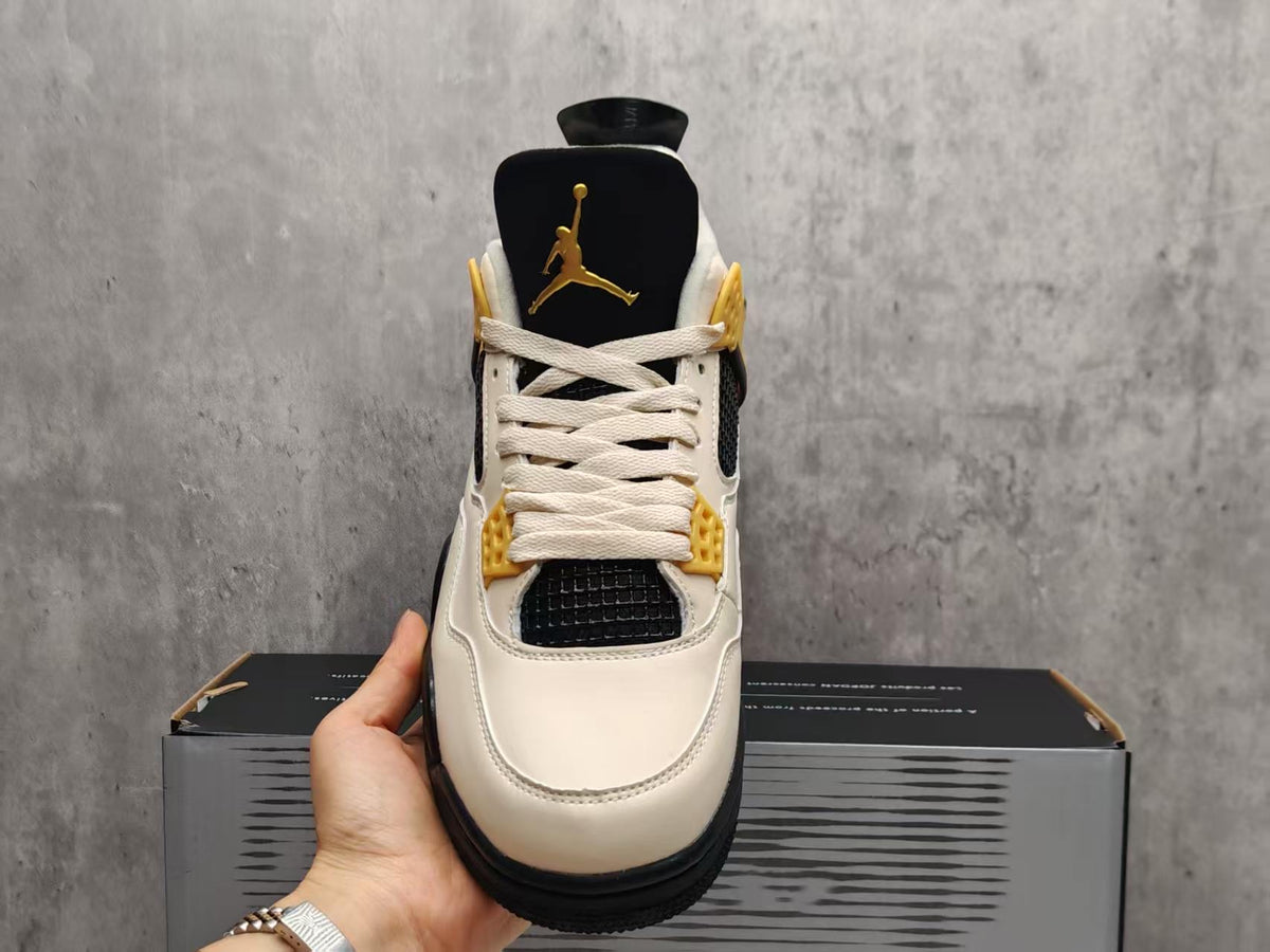 Air Jordan 4 Cream & Black Sneakers with Gold-Tone Details