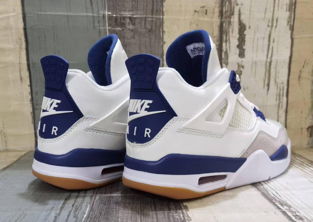 Air Jordan 4 Retro White & Navy Blue Sneakers