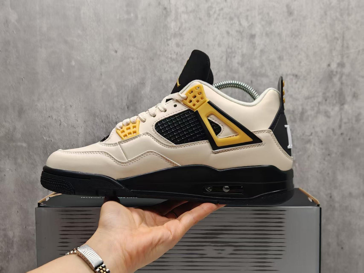 Air Jordan 4 Cream & Black Sneakers with Gold-Tone Details