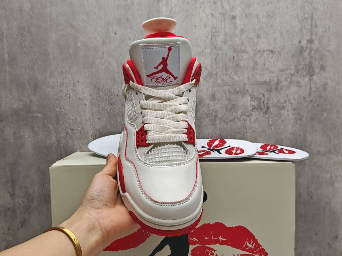 Air Jordan 4 Retro White & Red Sneakers