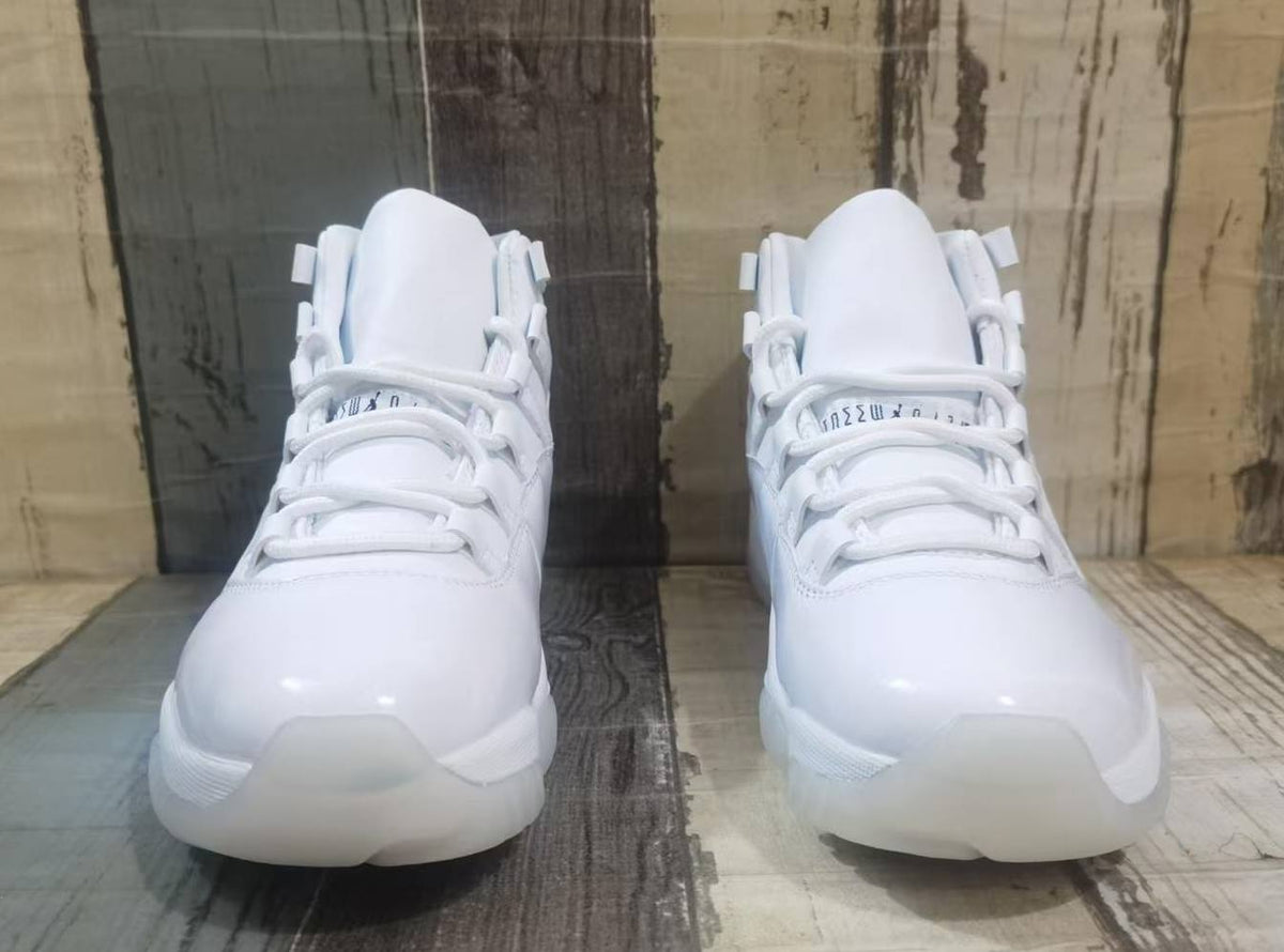 Air Jordan 11 White High-Top Sneakers with Glossy Overlays