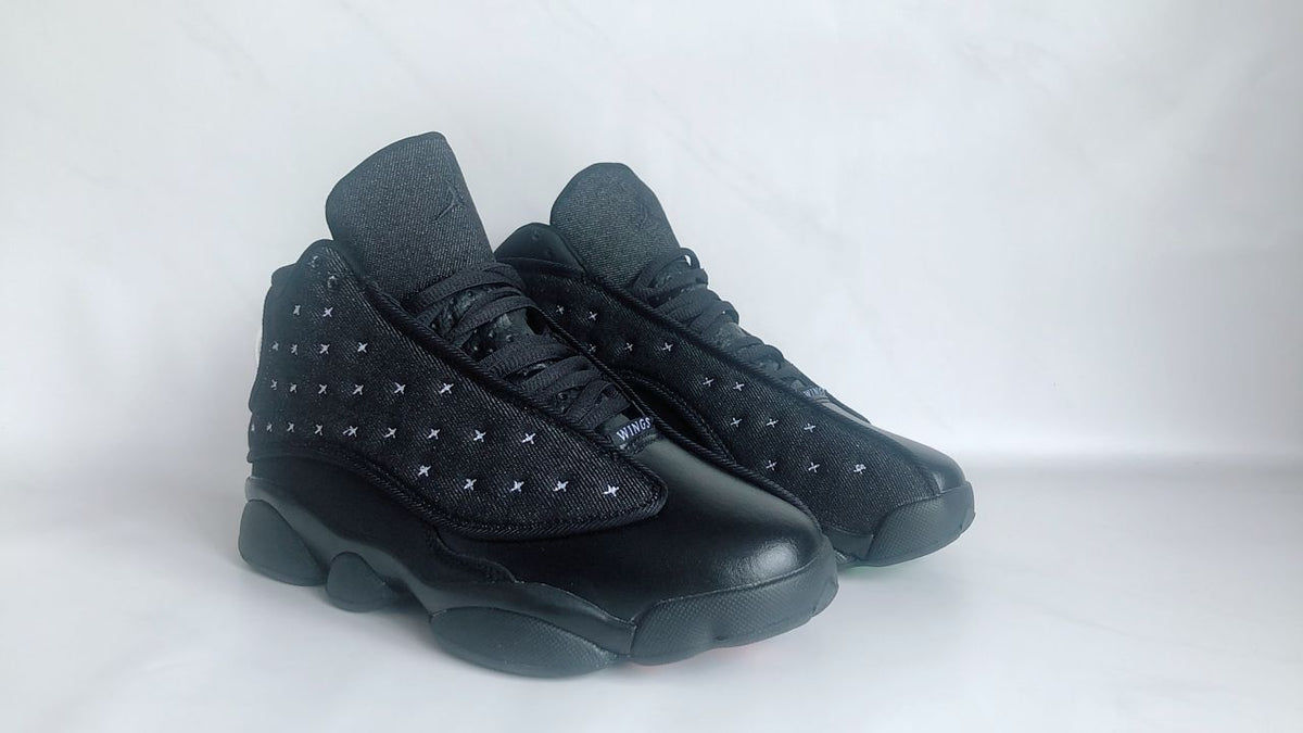 Air Jordan 13 Black Sneakers with Cross-Pattern Panels