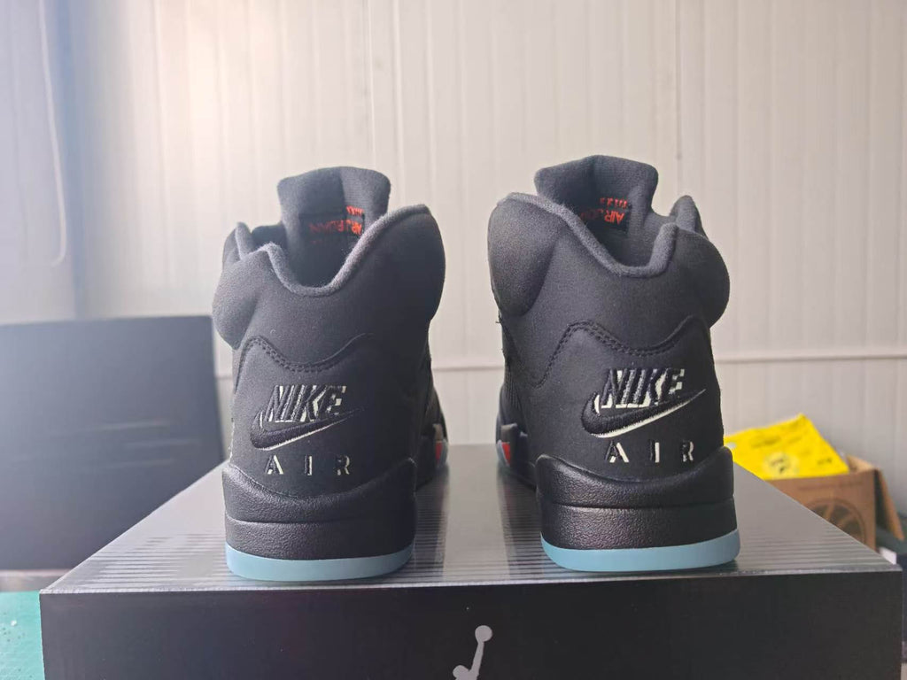 Air Jordan 5 Black Sneakers with Red & Icy Blue Details