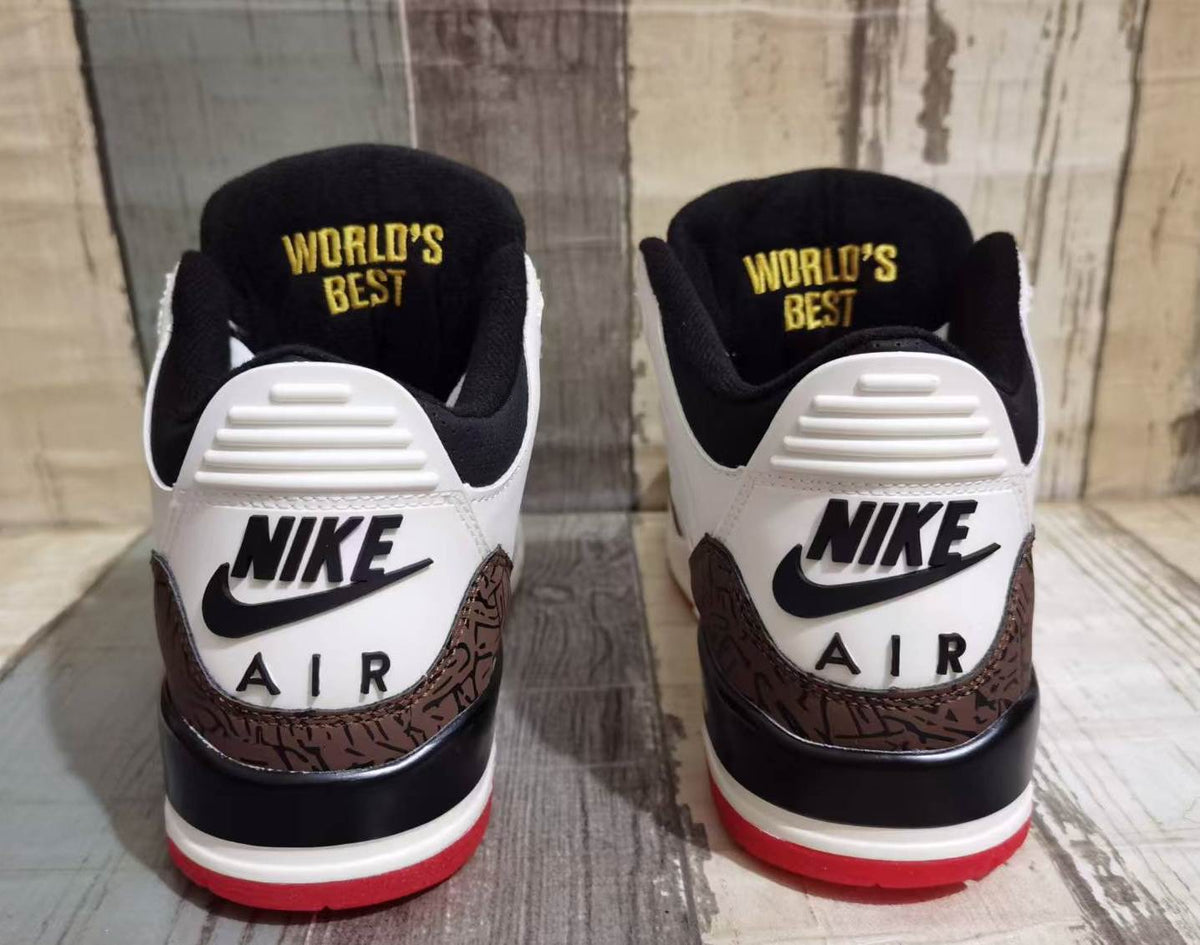 Air Jordan 3 White & Brown Sneakers with Red Accents