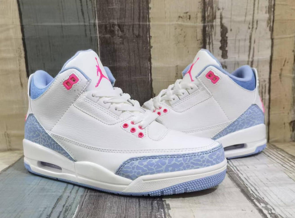 Air Jordan 3 Retro White, Light Blue & Pink Sneakers