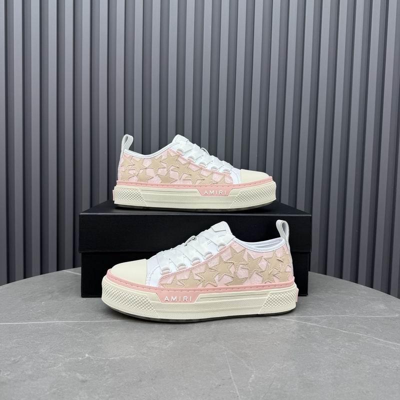 AMIRI White & Pink Low-Top Sneakers with Beige Star Details