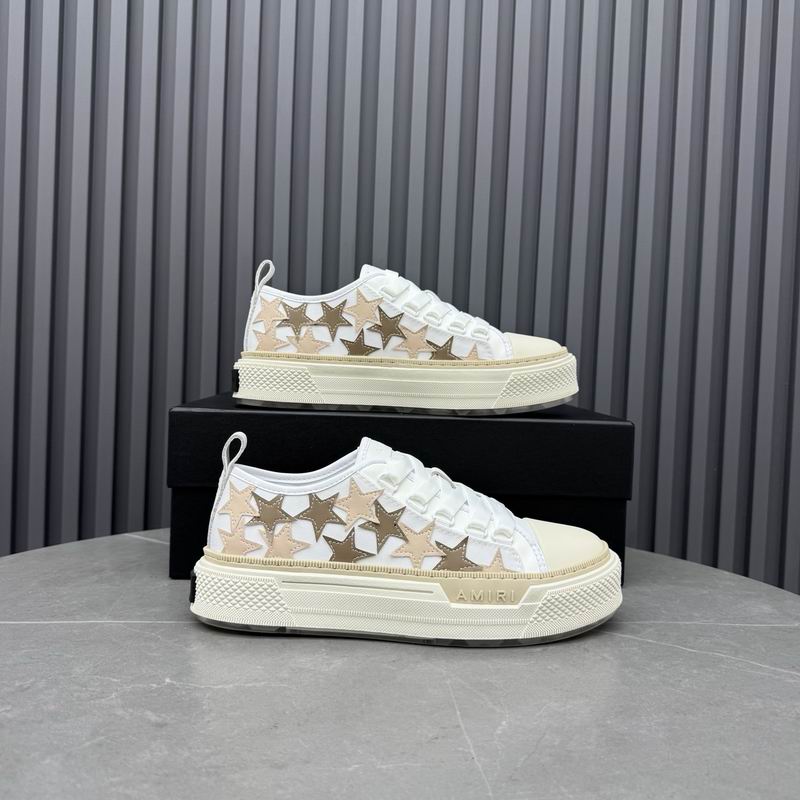 AMIRI White & Cream Low-Top Sneakers with Beige & Bronze-Tone Stars